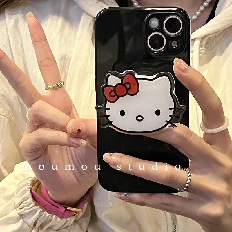 

Sanrios Mobile Phone Bracket Cute HelloKittys Accessories Telescopic Folding Paste Finger Buckle Ring Buckle Iphone Accessories