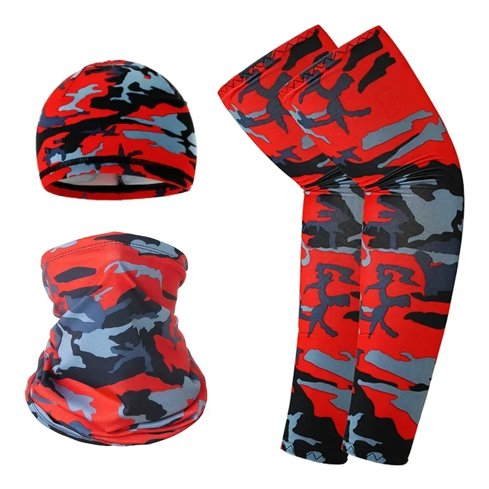 Summer Sun Protection Headband Cycling Cap Helmet Hat Outdoor Sports Unisex Arm Sleeves Set Breathable Sweat-absorbent