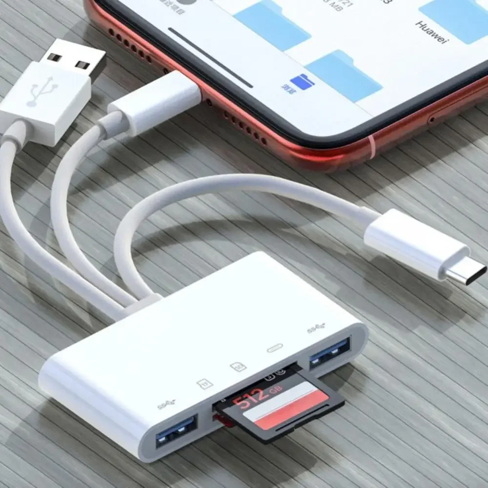 5 in 1 USB-C Camera Adapter Multi Port Hub Converter Type-C To USB A OTG Adapter TF SD Memory Card Reader for Android Laptop