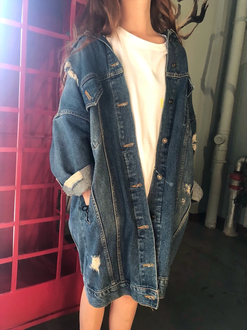 

SuperAen Spring 2024 New Retro Niche Loose Autumn Washed Denim Jacket Loose Long Denim Coat