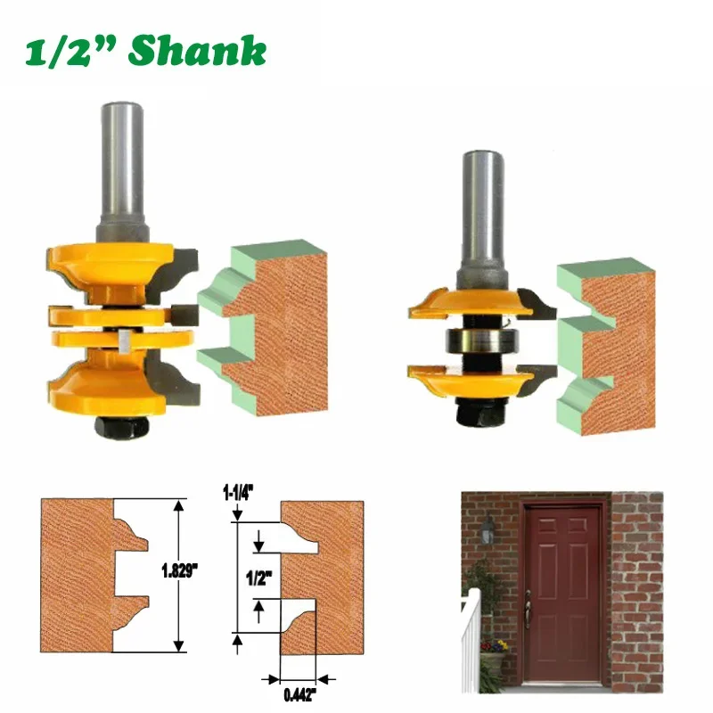 

2PC/Set 1/2" 12.7MM Shank Milling Cutter Wood Carving Entry Interior Door Ogee Router Bit Matched MIlling Cutter for Woodworking