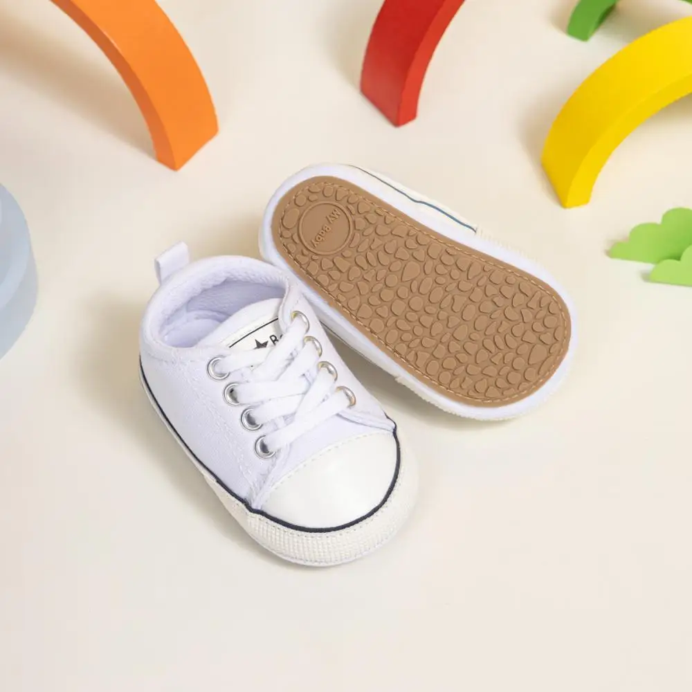 Lovely Newborn Baby Girl Boy Shoes Rubber Soft Sole Non-Slip Lace-Up Breathable Solid Color Shoes Indoor Outdoor Canvas Shoes 4