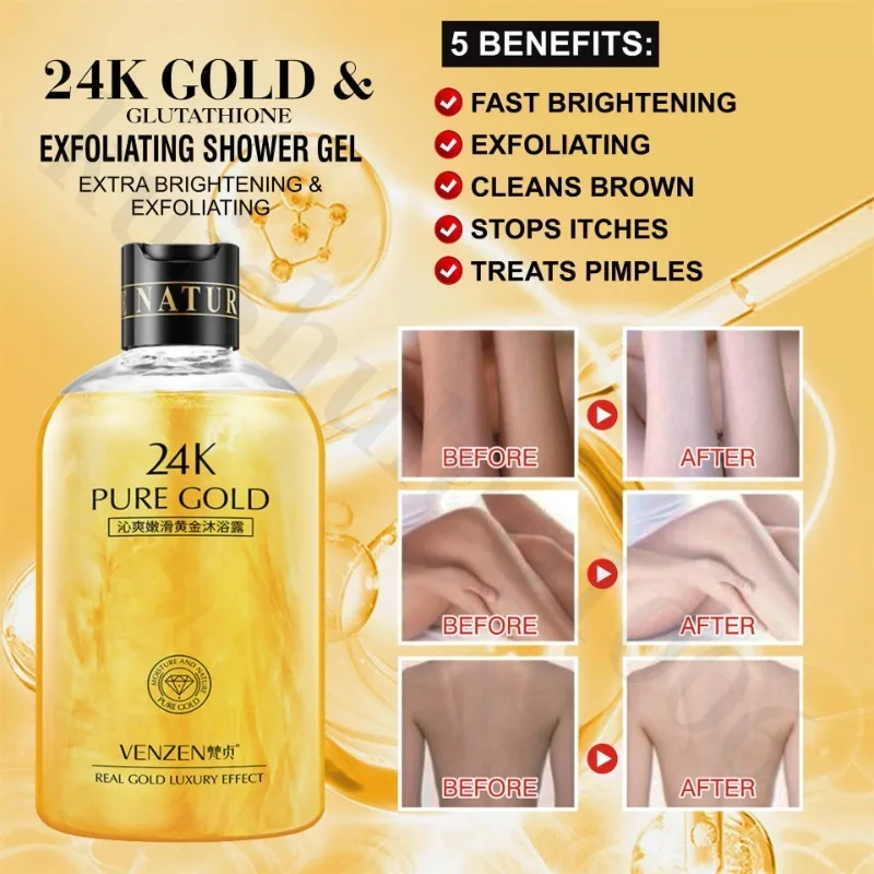 

24K Gold Body Wash Whitening Moisturizing Nourishing Care Deep Cleansing Foam Body Wash for All Skin Types 550ml