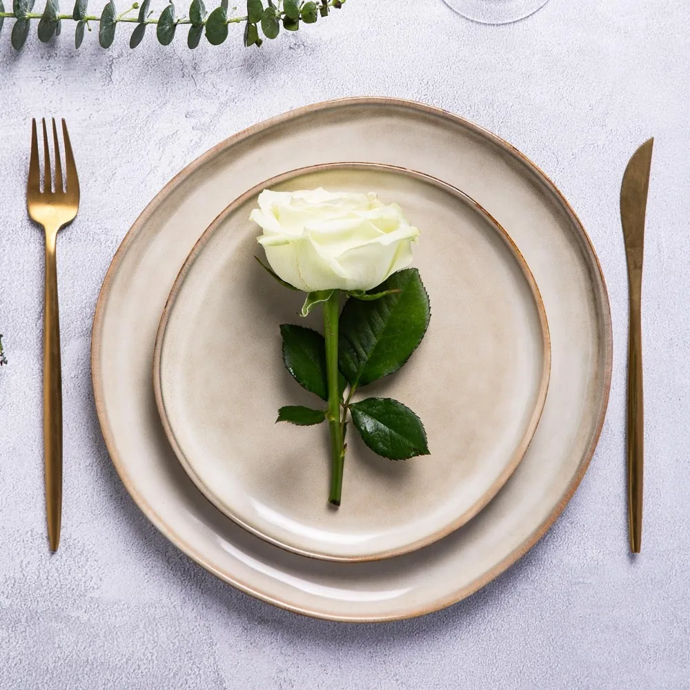 AmorArc Ceramic Dinnerware Sets,Handmade Reactive Glaze Plates and Bowls Set,Highly Chip and Crack Resistant Dishwasher