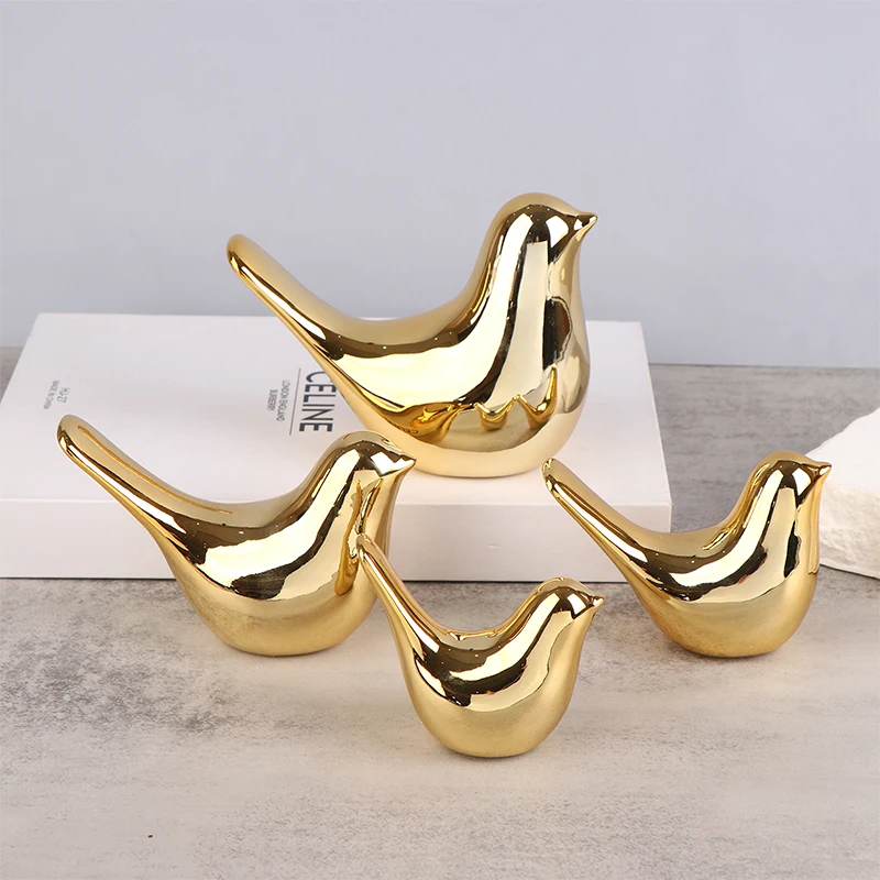 

Bird Figurine Nordic Ceramic Gold Animal Statue Jewelry Home Decoration Living Room Table Decoration Sculpture Ornament