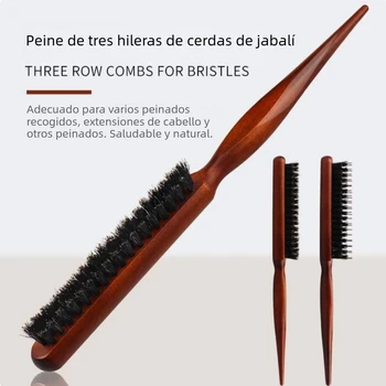 Spazzola per Capelli in Setole di Cinghiale – Spazzola a Paletta Antistatica per Massaggio del Cuoio Capelluto, Strumento Professionale per Stilisti, Manico in Legno Imitazione