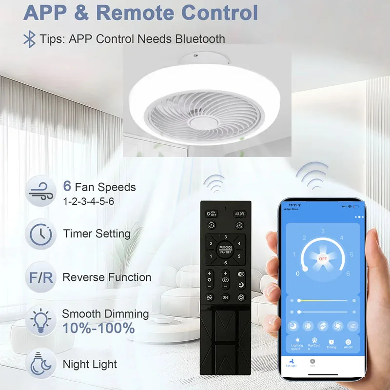 46CM LED Ceiling Fan Light Modern High Wind Silent APP Remote Control Living Room Bedroom Dining Room Dimmable Lighting Fixtures