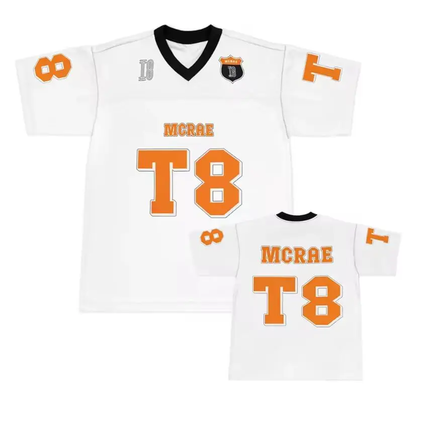 thumbnail image 1 of Camiseta Tate McRae 2025 nueva ropa deportiva de primavera y verano para hombres y mujeres camiseta de fútbol T8 McRae camiseta con cuello en V ropa y2k, 1 of 4
