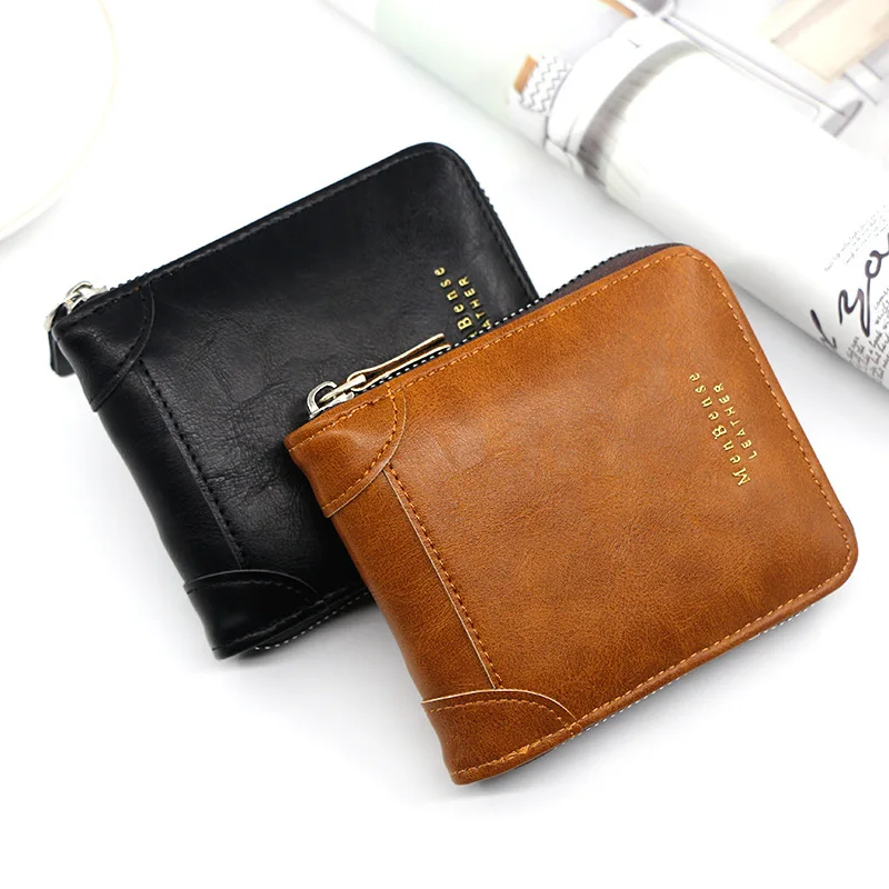 

Men's Zipper Wallet Short Multi Card Holders Retro Leather Three-fold Horizontal Wallet Fashion Coin Pocket Purse Money Pouch