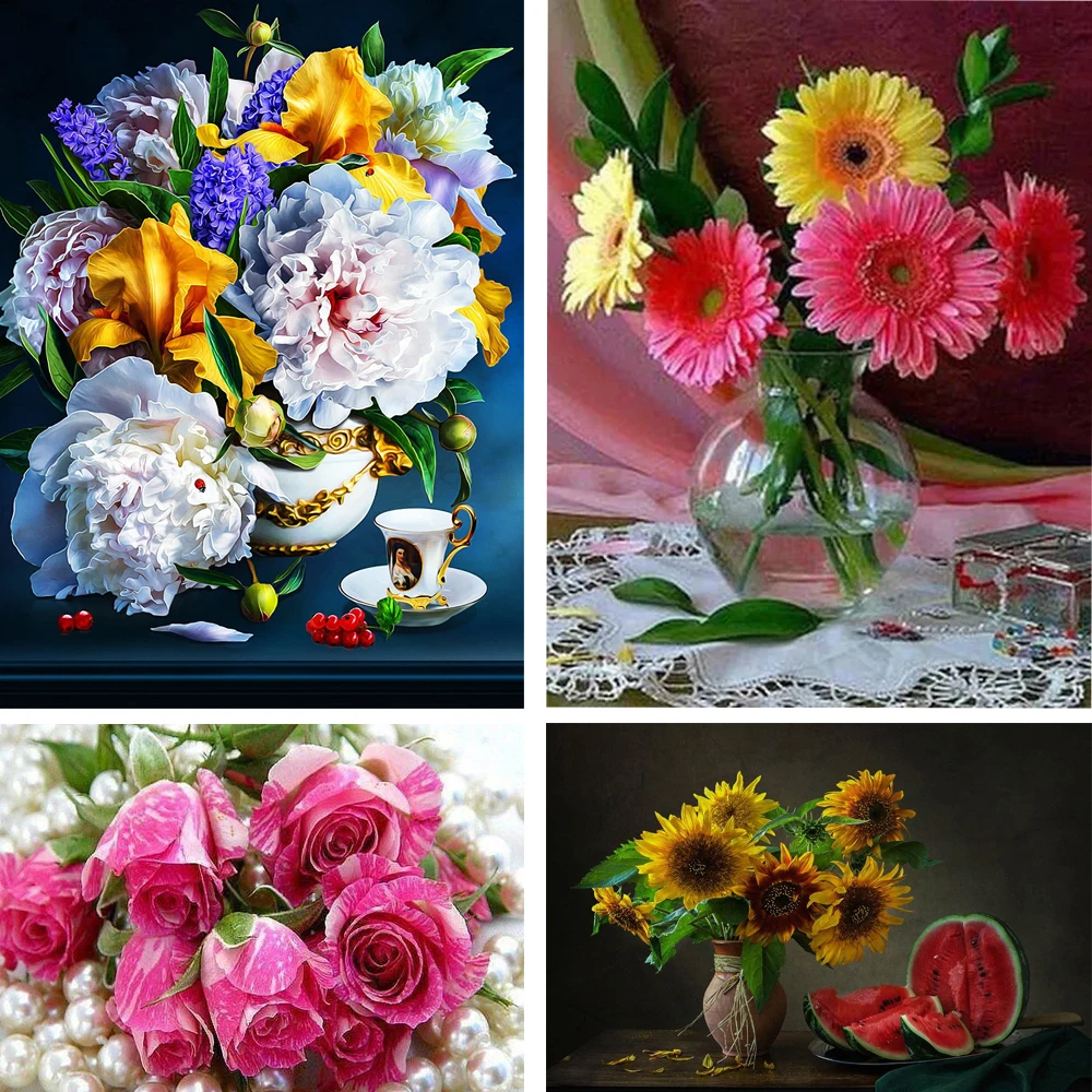 5D DIY Diamond Painting Flower Cross Stitch Kit Mosaic Embroidery Rose Full round Drill Home Decoration | Дом и сад