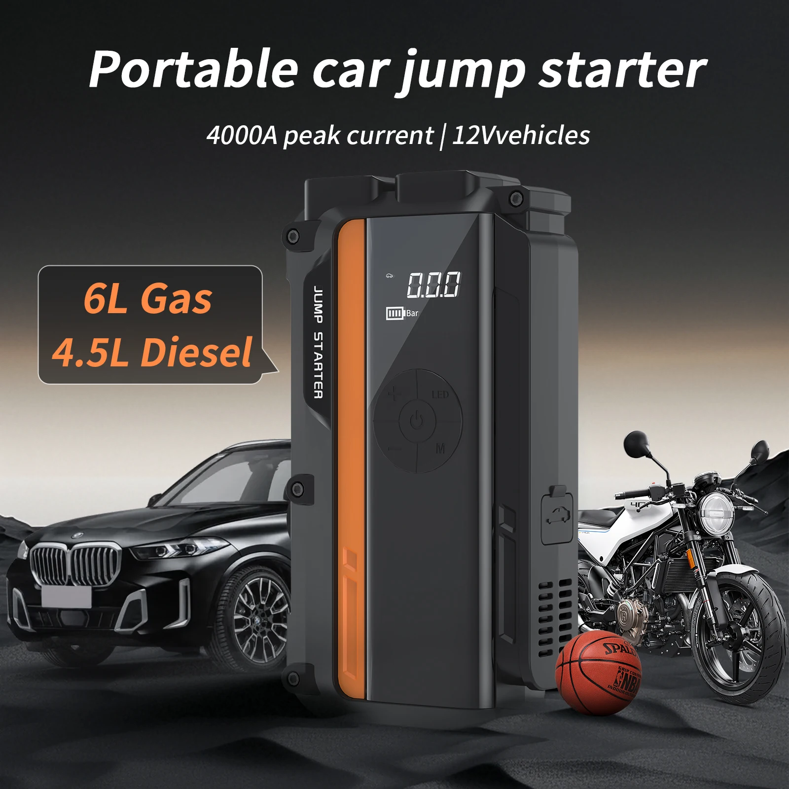Roadjoy 3000A Portable Car Jump Starter with Air pump LED Light Power Bank Car Battery Charger Booster Buster For 10L 8.0L Start