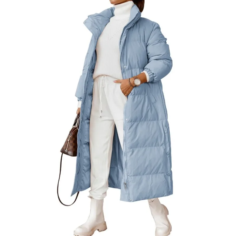 

Winter Autumn Women Long Parka Coat Elegant Warm Thick Long Sleeve Stand Collar Zipper Pocket Jacket Outwear Overcoat
