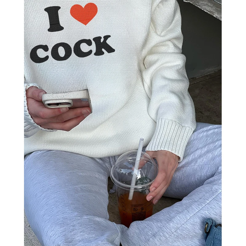 

Женский трикотажный свитер в рубчик, однотонный пуловер с круглым вырезом и длинным рукавом, с надписью и графическим рисунком, модная одежда оверсайз, Y2k, Осень-зима 2024