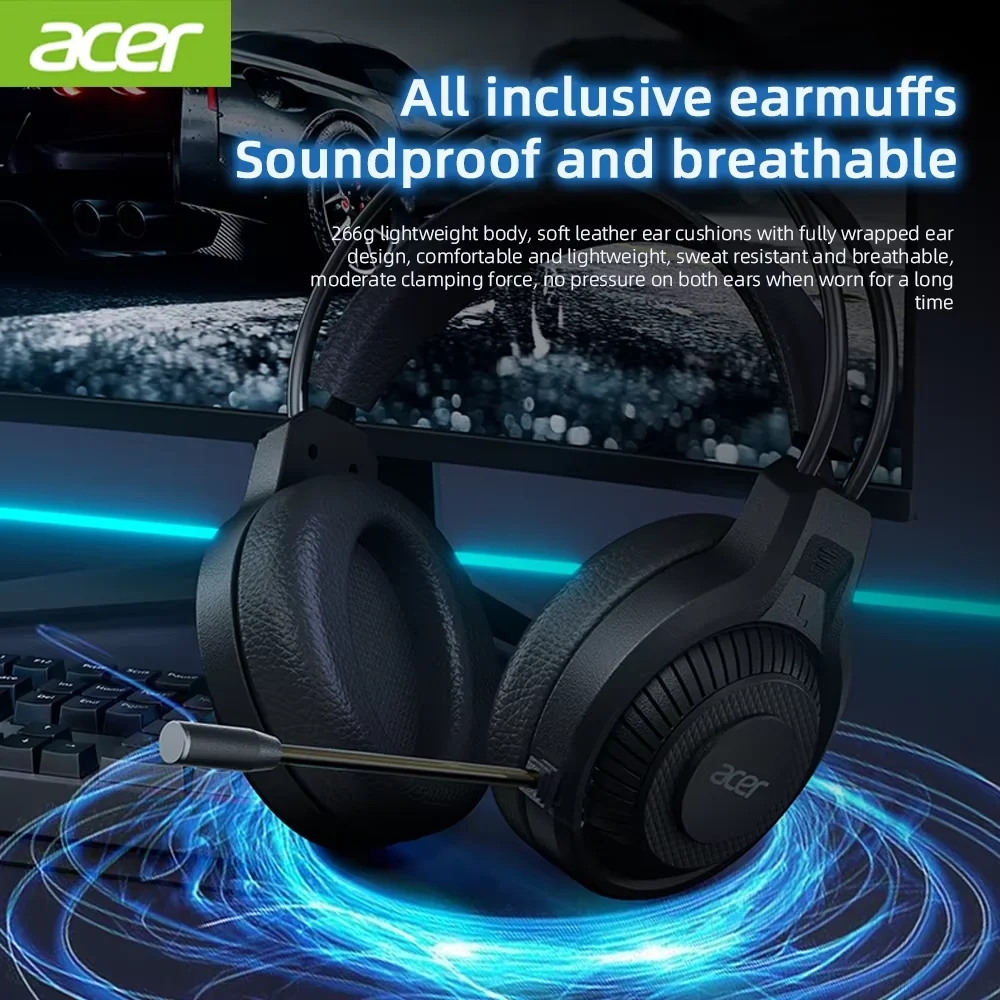 Acer Ohw303 Headsets Gamer 7 1 Stereo Virtual Surround Bass Earphone Gaming Headphone With Mic Led Light For Computer Pc Gamer, Alina Gadgets
