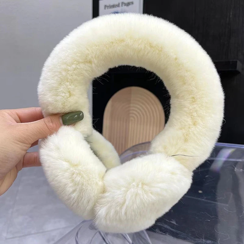 Ear Muffs Winter Soft Warm Cable Furry Real Rex Rabbit Ear Covers For Women Cold Weather