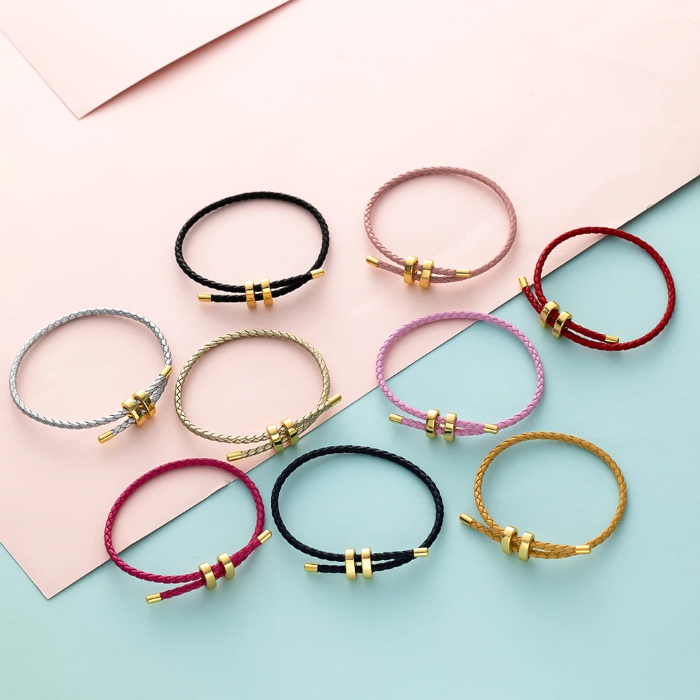 27cm Leather Cord Red Rope Bracelet Stainless Steel Adjustable