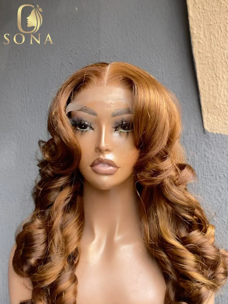 Ombre Light Ginger Brown Colored 13x6 Transparent Lace Frontal Wig Wave Pre-Plucked Ombre Orange 4x4 Lace Closure Human Hair Wig