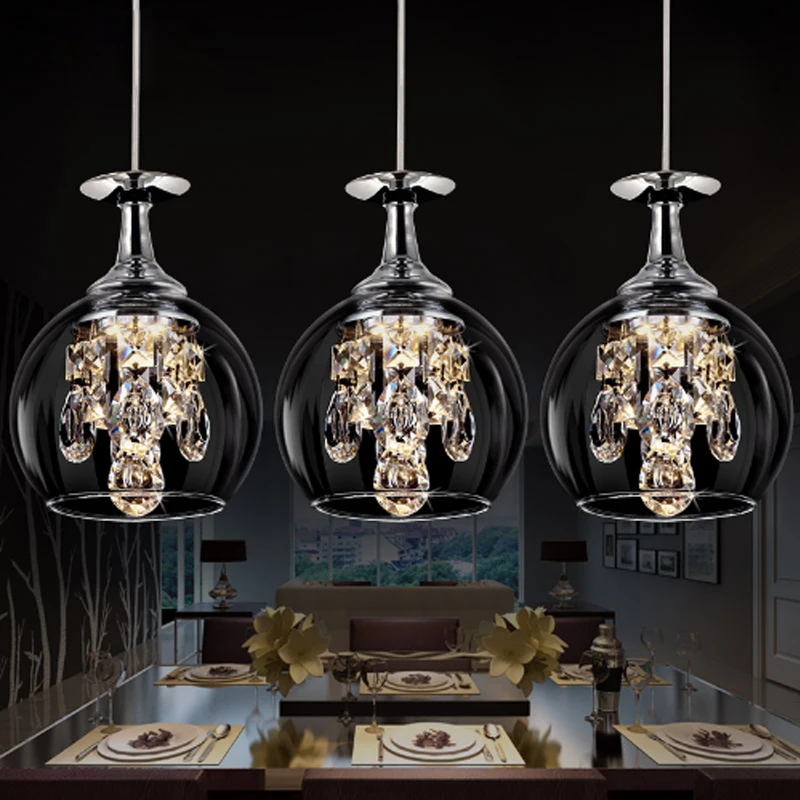 LED Crystal pendant light fixtures restaurant bar dining lampshade creative personality modern minimalist three single head