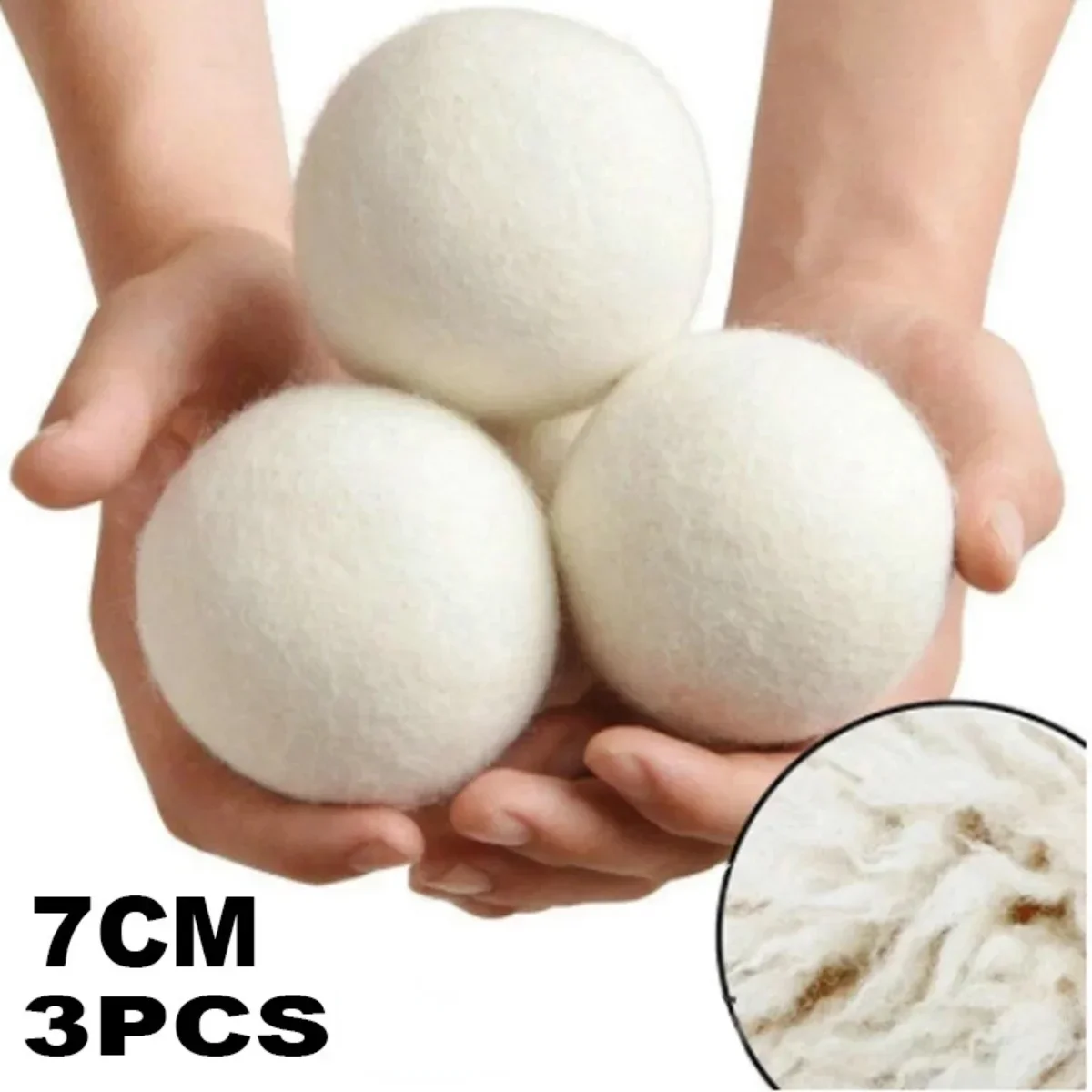 

3Pcs Wool Dryer Balls Organic （7CM ), Reusable New Zealand Natural Fabric Softener,Healthy Laundry Balls for Washing Machine