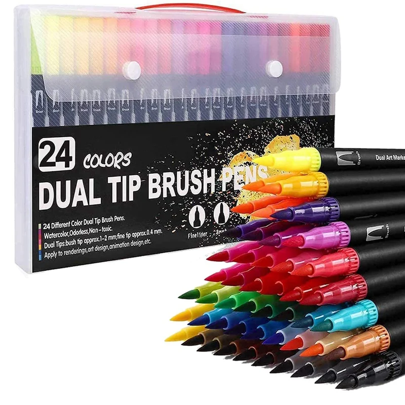 

NEW-Colouring Pens 48 Colours Dual Brush Pens Felt Tip Pens Art Markers Drawing, Painting, Calligraphy, Colouring Books