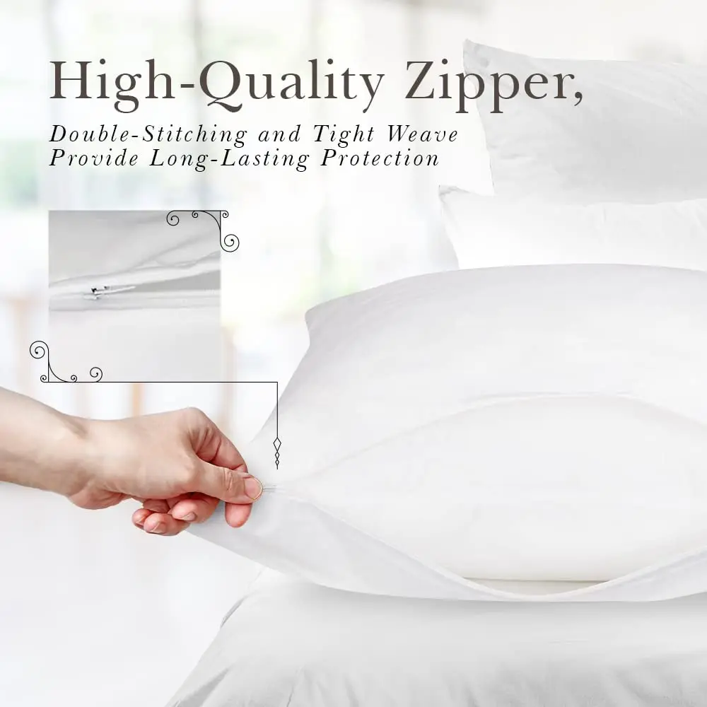 Turetrip Waterproof Pillow ProtectorAnti Mites BedBug Proof Zipper Pillow Cover Allergy Case