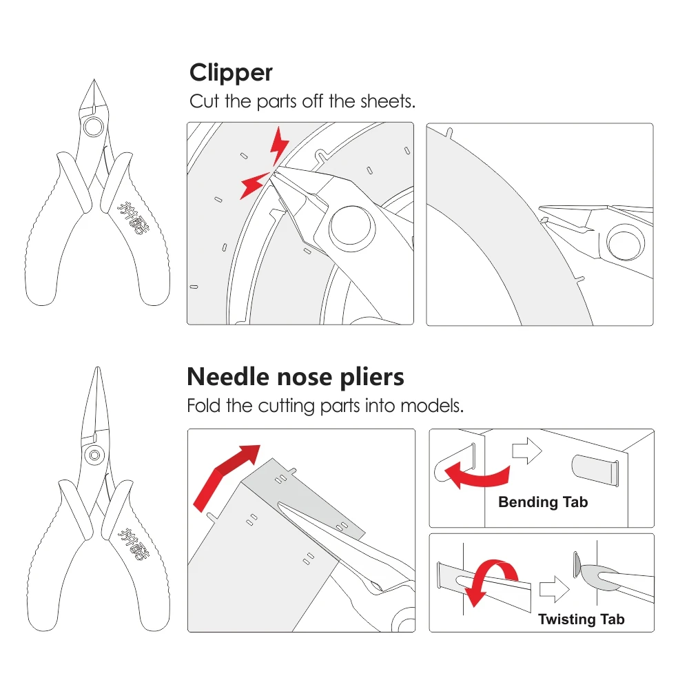Piececool Model Tool Kit-Clipper-Needle Nose Pliers Round Auxiliary for DIY 3D Jigsaw Metal Puzzle