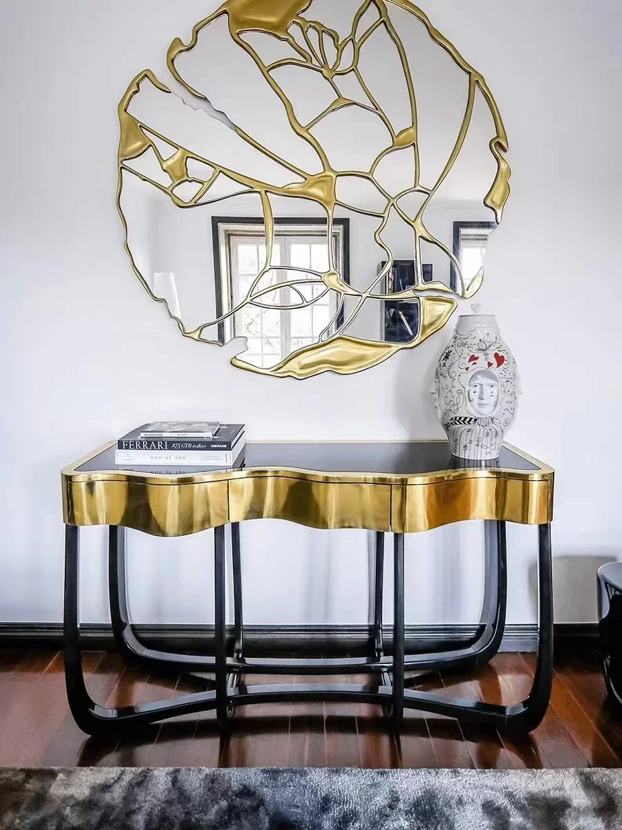 Factory Luxury Stainless Steel Boca Do Lobo Console Table Toughened Glass Marble Top Entry Table With 3 Drawers