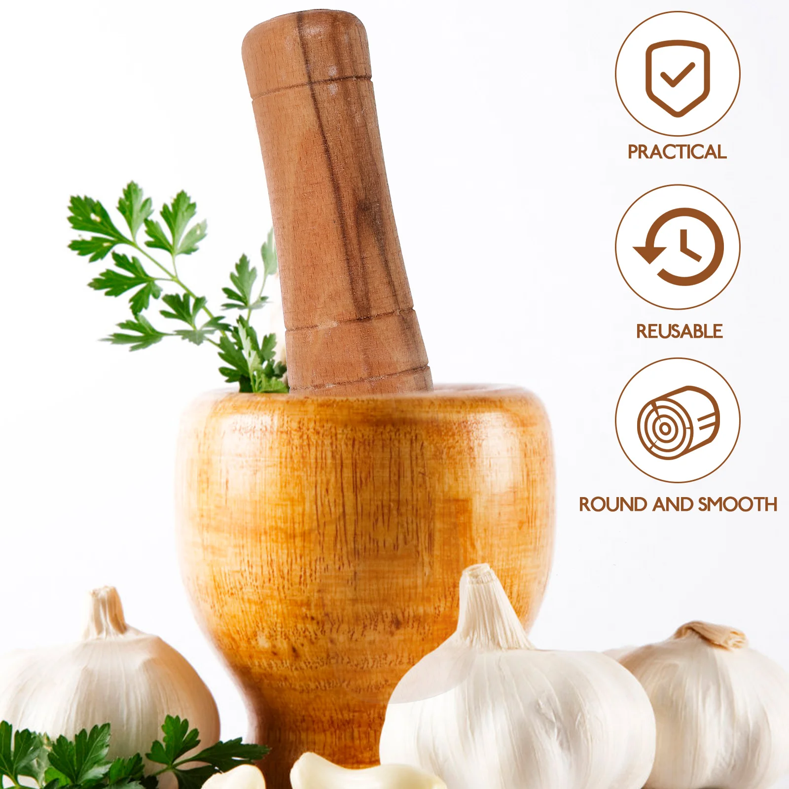 18Cm Long Handle Wooden Garlic Masher Rod Kitchen Utensil Food Crusher Manual Mills Sticks Bar Reusable Pestle Tool garlic masher