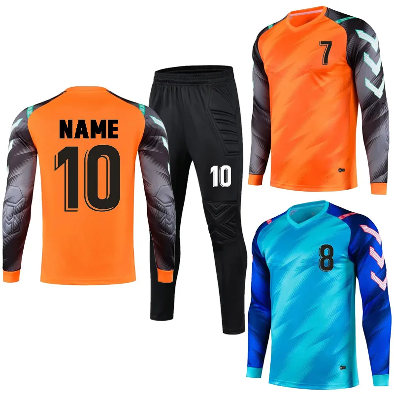 New Men Kid Soccer Goalkeeper Uniform Protective Sponge Long Sleeve Football Training Goalkeeper Top Soccer Jersey Pants football uniform sports uniform sets