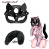 BLACKWOLF Cosplay Fox Mask Tail Anal Plug Metal Anus Bead Butt Plug Half Cat Mask Party Sexy Adult Stimulator Sex Toys for Women 1