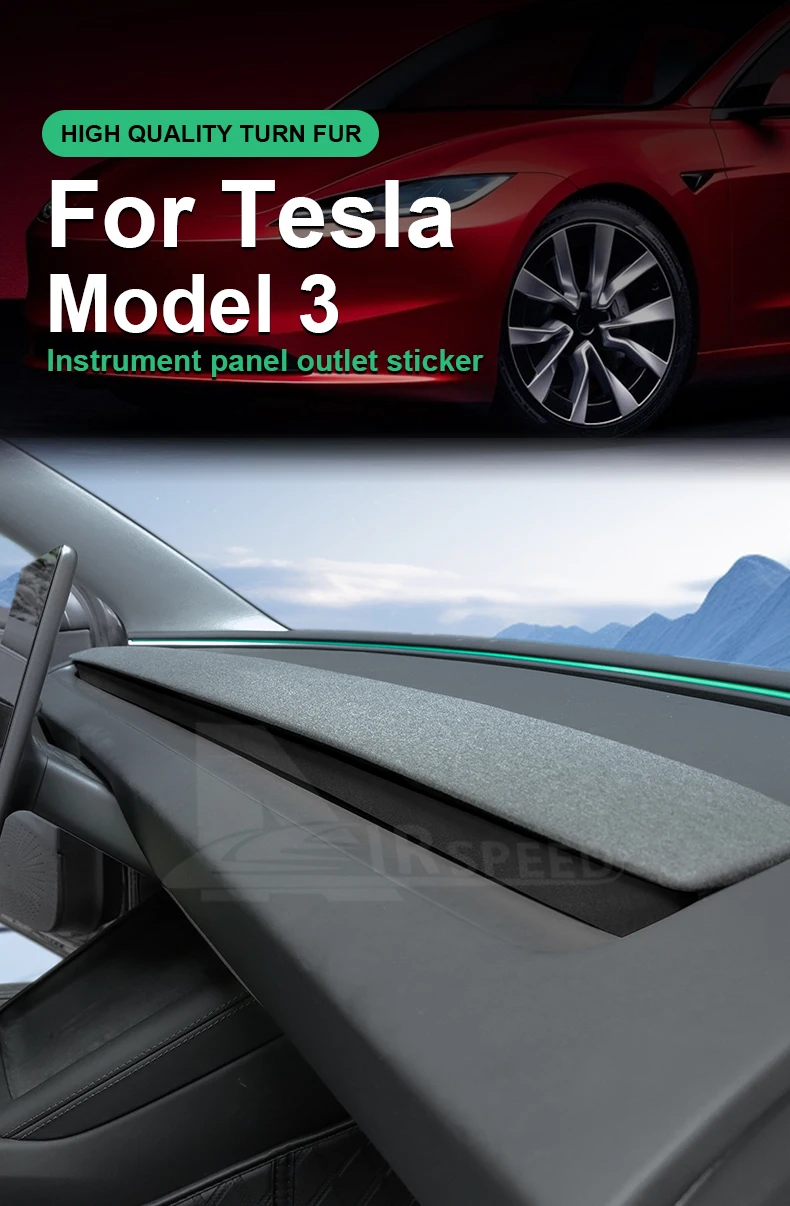 Italienischer Top-Wildleder-Armaturenbrett-Entlüftungsauslass-Rahmen-Zieraufkleber für Tesla Model 3, Highland 2024, Modell Y Juniper 2025, Zubehör – Detail 1