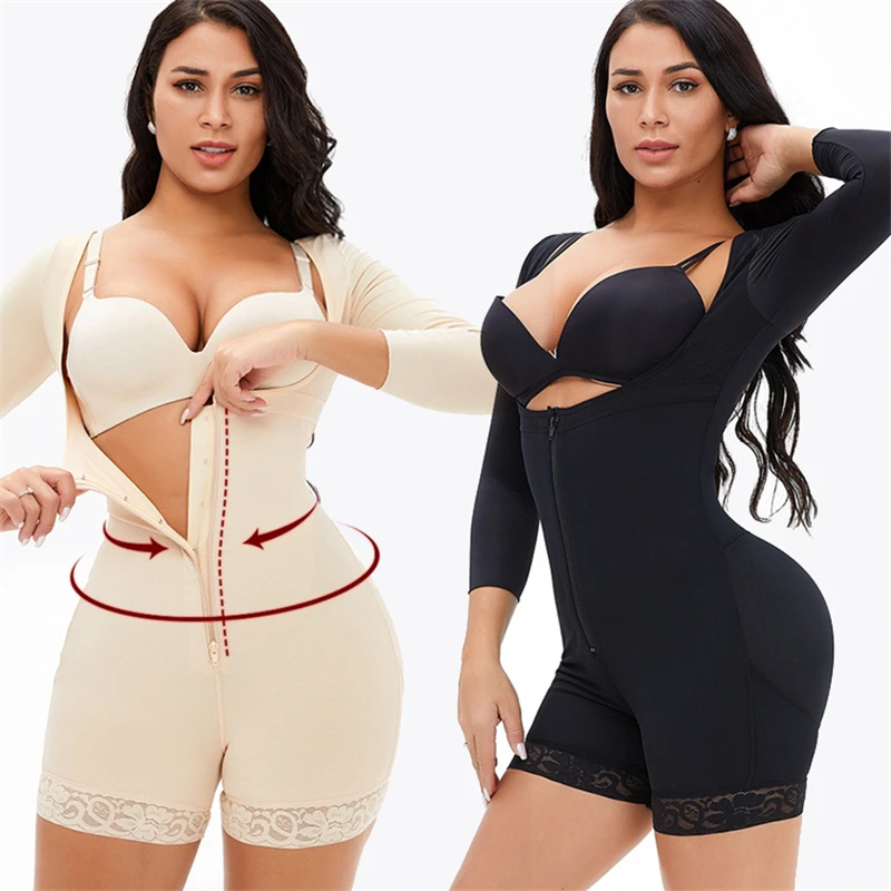 

Long Sleeves Adjustable Buckle Zipper Waist Abdomen Control Buttocks Butt Lifter Ladies Shapewear Women Body Shapers