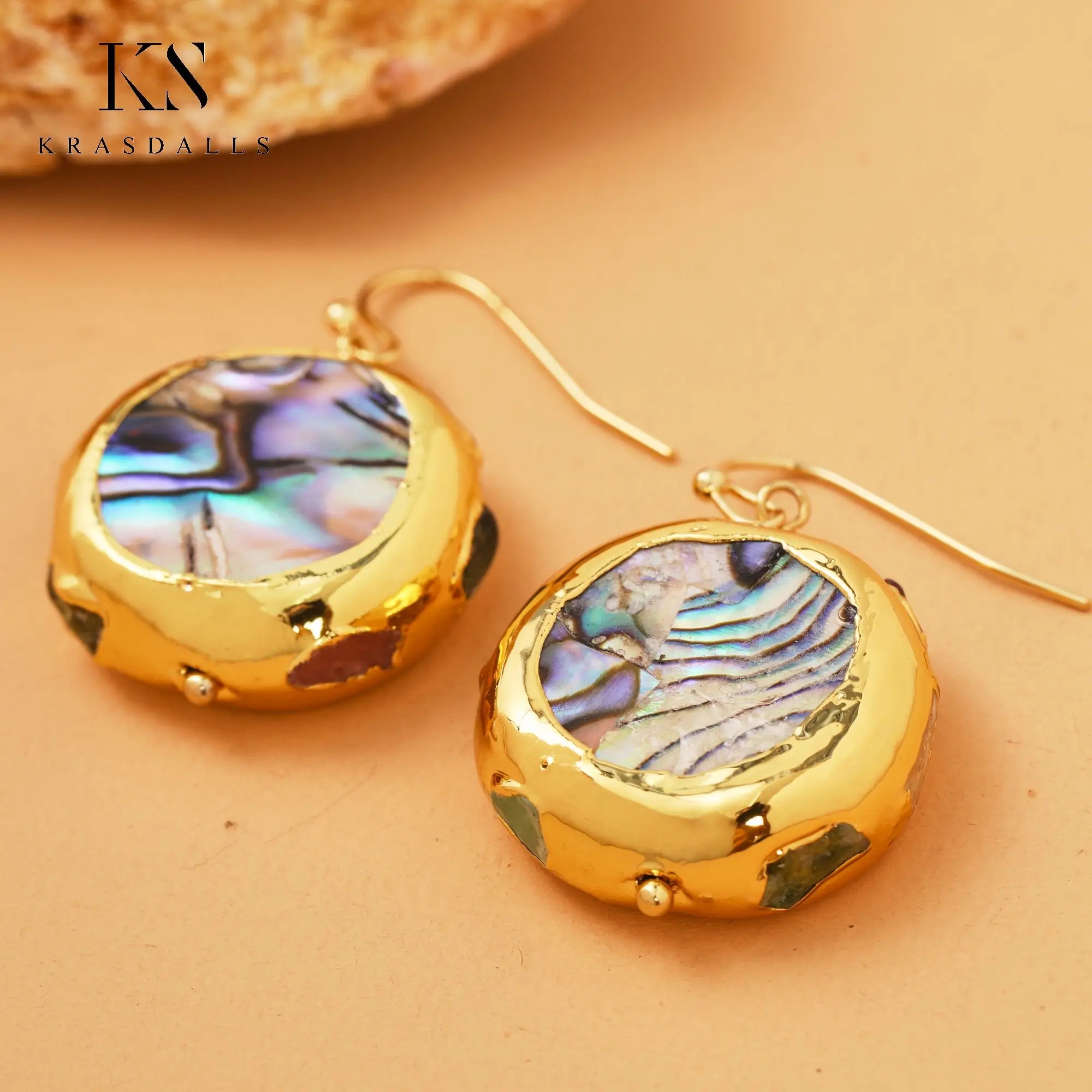Natural Colourful Abalone Shell Earrings Healing Tourmaline Stone Dangle Earring Gold Jewelry Women Gift