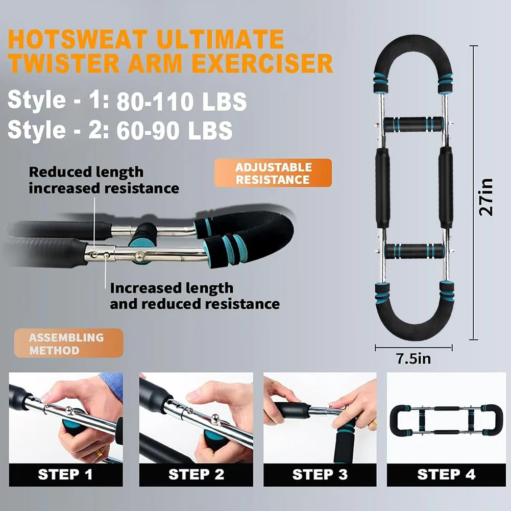 Twister Arm Trainer Adjustable Chest Workout Equipment U-Shaped Portable Power Twister Bar Twister Arm Exerciser Indoor Workout