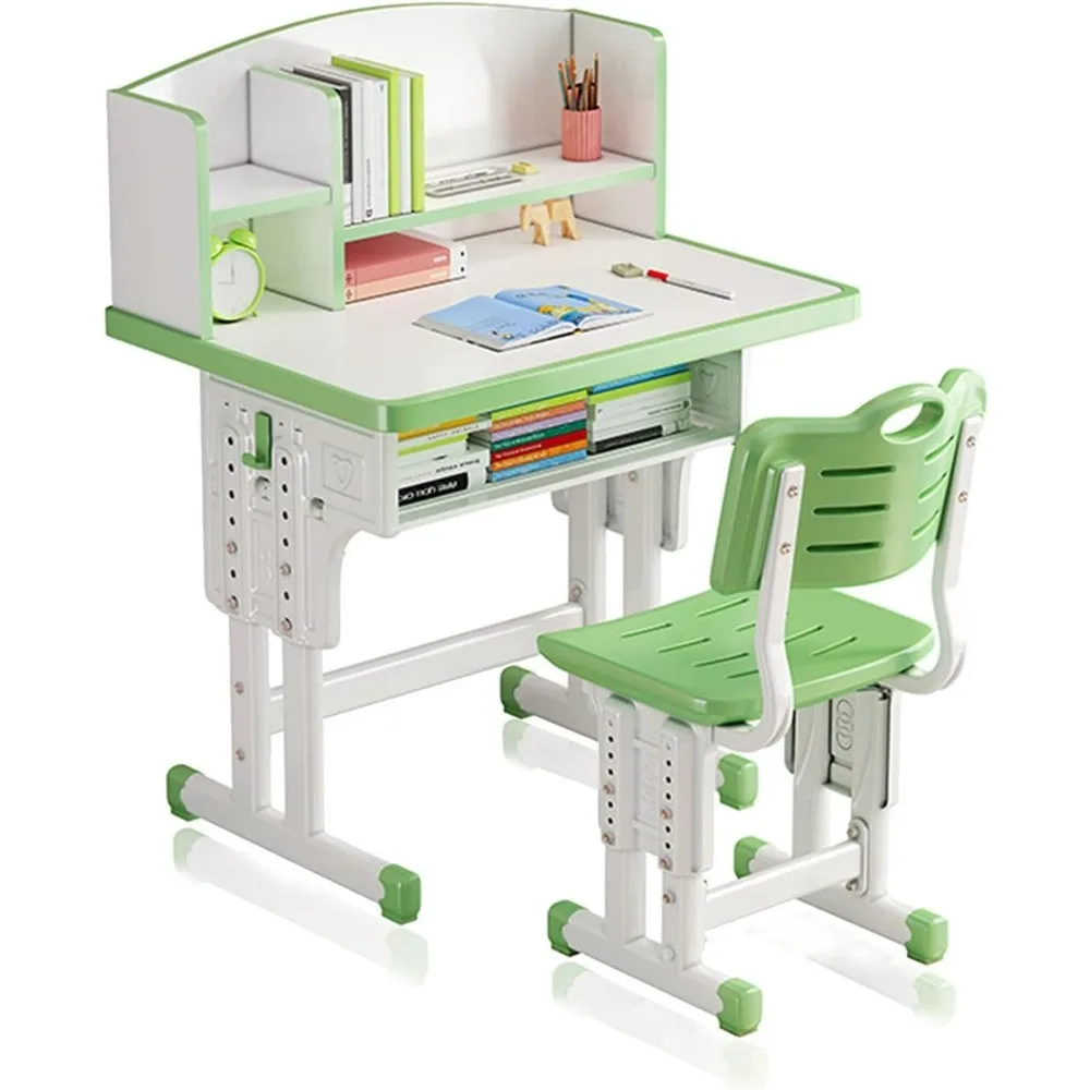 Kids' Table Chair Sets, Children Study Desk Table Computer with Large Storage Drawer Built-in Bookshelf, Kids Bedroom Furniture