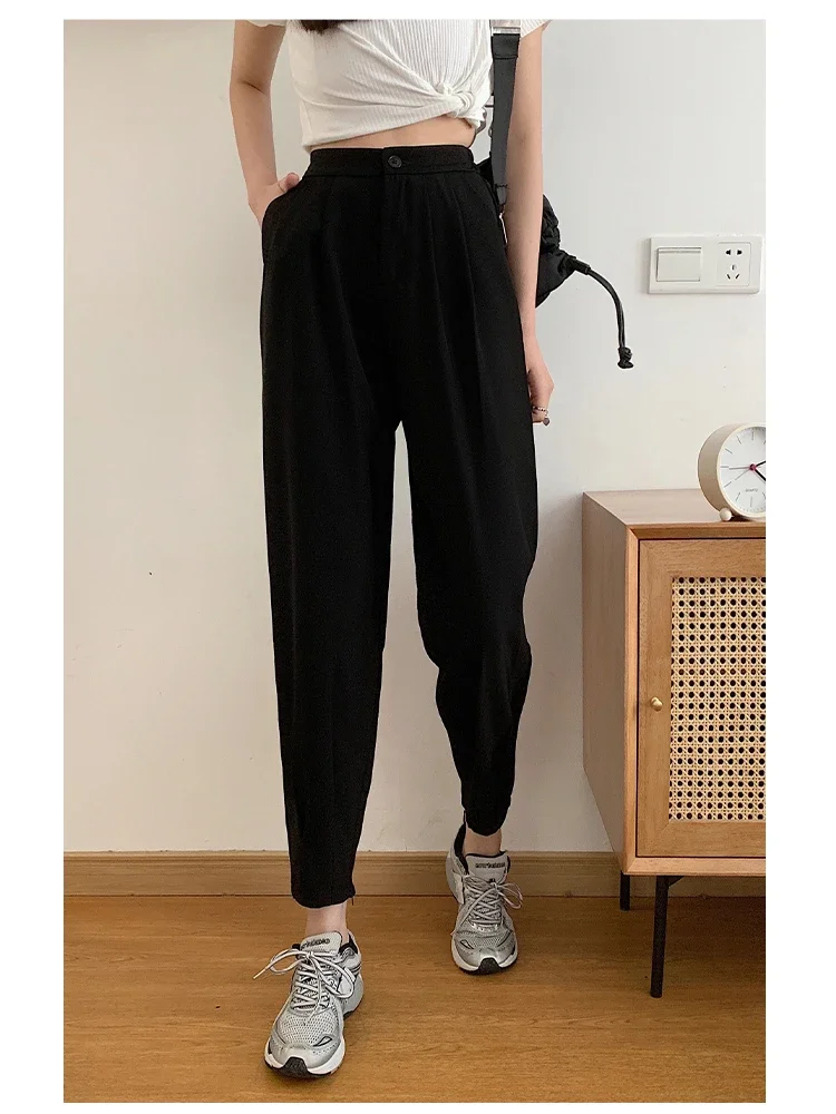 Woman Casual Solid High Waisted Pants 2022 Spring Elegant Female Basic  Pocket Pant Office Ladies 14 Color Pant