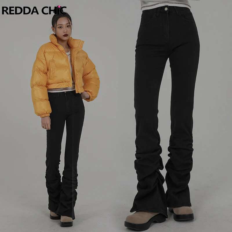 

REDDACHiC Basic Solid Stacked Flare Jeans Women 90s Retro Black High Waist Skinny Stretch Bell Bottoms Grunge Y2k Bootcut Pants