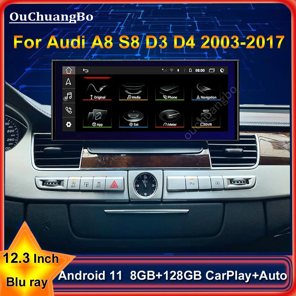 Ouchuangbo Android 11 Radio GPS Multimedia dla Audi A8 A8L S8 Quattro