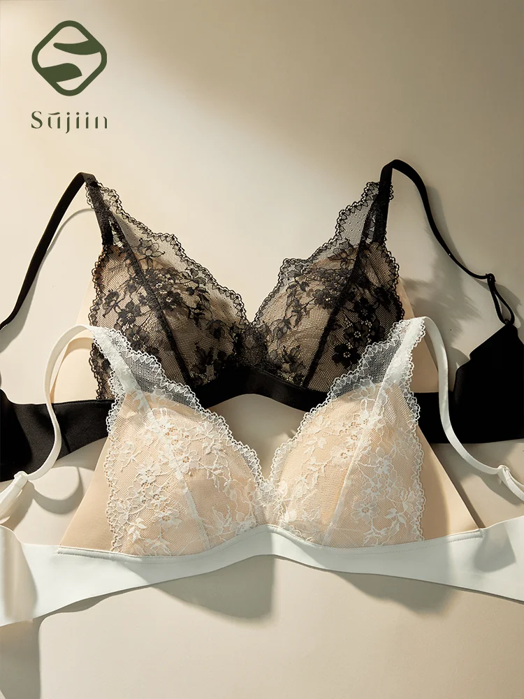 36969-b94fb9.jpg SUJIIN Sexy Wireless Lace Bras for Women Summer Push Up Plunge Deep V Small Chest Bra Lady French Breathable Lingeries MX326 - Image 1