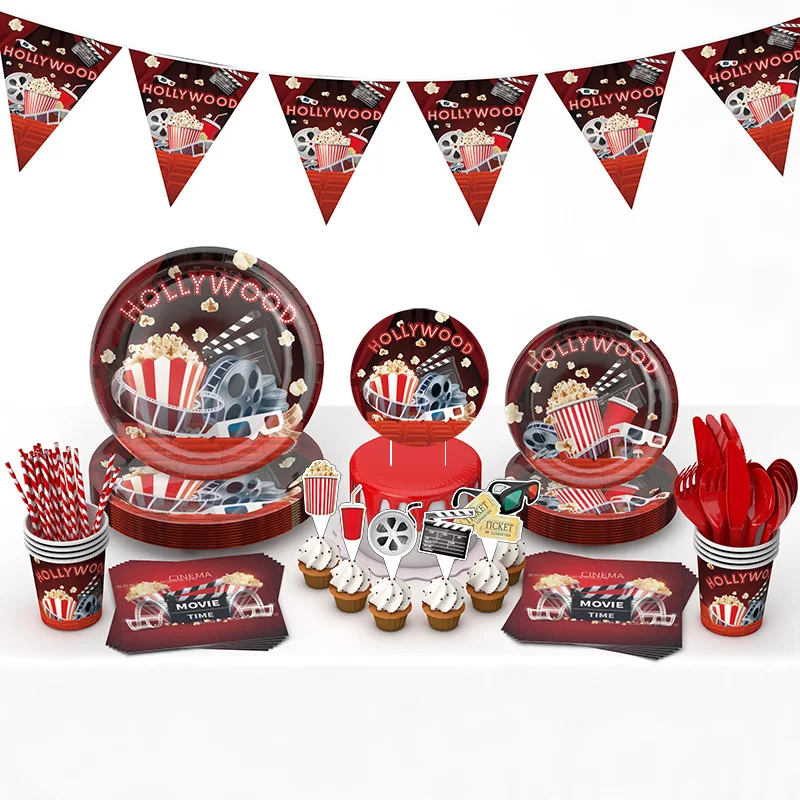 ZHUOWEISM 1 Décoration De Gâteau « Happy Birthday » - Décoration De Gâteau Pour Théâtre - Enregistreur Vidéo - Rouleau D'appareil Photo - Popcorn - Thème Hollywoodien - Famille - Fête Prénatale