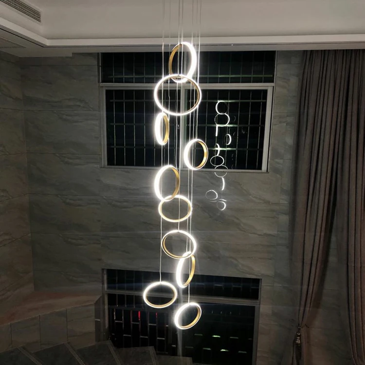

Indoor home office stair case small modern aluminum fixture hang lamp circle led round ring pendant light