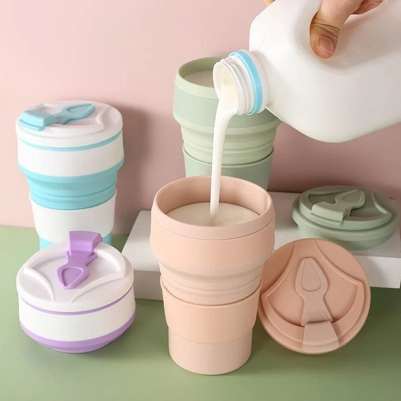 

Reusable Silicone Collapsible Cups with Lid for Camping 350ml 500ml Portable Folding Coffee Cups for Travel