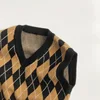 2025 Spring New Baby Sleeveless Clothes Set Infant Diamond Plaid Vest + Knitted Shorts 2pcs Suit Toddler Boy Girl Casual Outfits 3