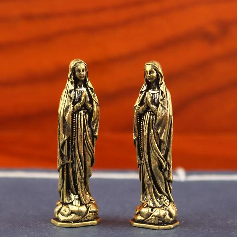 1pc Brass Maria Figurine Pendant Pure Copper Vintage Virgin Mary Statue for Home Office Decortation