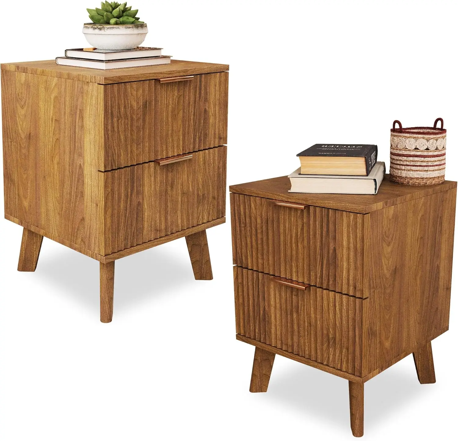 Nightstand Set of 2, Mid Century Modern 2 Drawer Dresser for Bedroom, Small Dresser Night Stand Side Table End Table with
