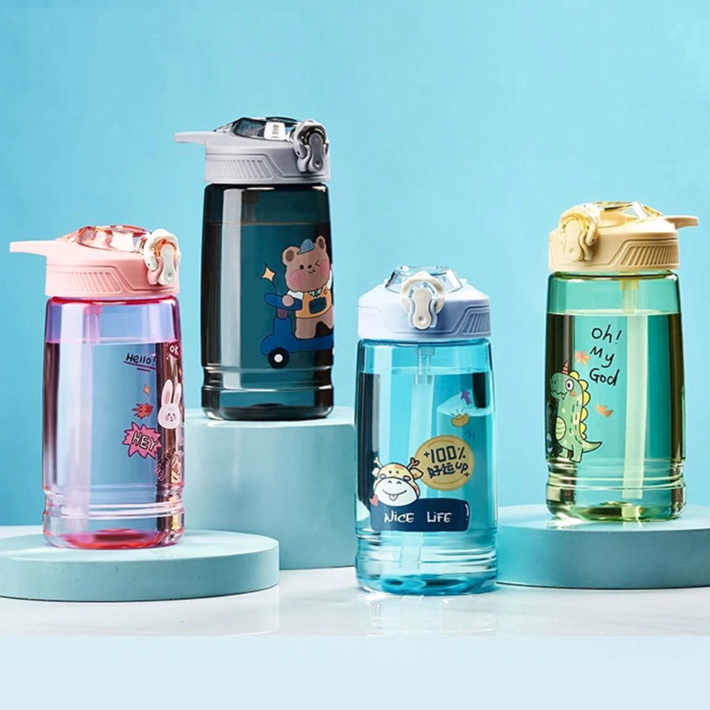 550ML Dinosaur Plastic Cup Cartoon Children Water Bottles With Straw Student Kids Water Cup Portable Drinking Bottle Drinkware