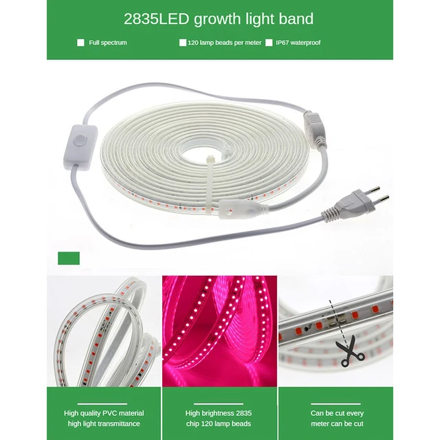 Led Növekedési Szalag Teljes Spektrumú Vízálló Ac220V Palánták Grow Könnyű Filito Lámpák Beltéri Növények Virágok Hidroponikus - Image 5