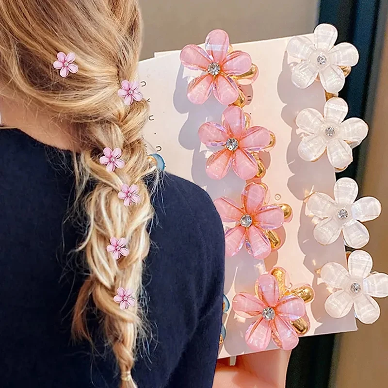 

5Pcs/Set Mini Crystal Flower Hair Clips Women Cute Bangs Side Hair Clip Exquisite Simple Girls Hairpin Hair Accessories