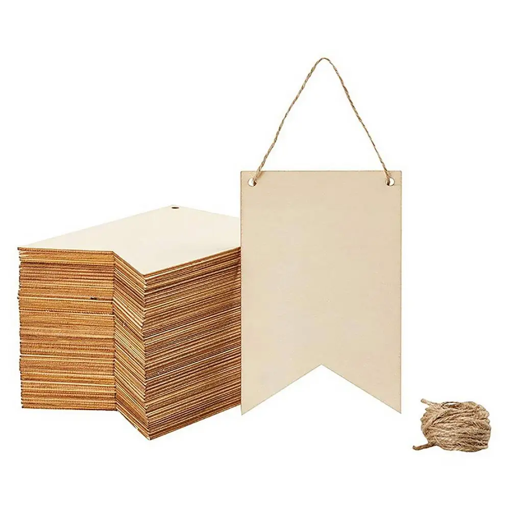 12/48pcs Natural Wooden Signs Banner DIY Unpainted Rustic Hanging Panes Blank Banner Board For Birthday Party Holiday