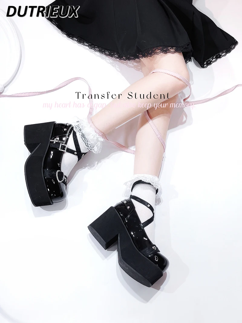 Japanese Original Mine Style Shallow Mouth Platform Shoes Muffin Bottom Shoes Sweet Cute Girls Wild Round Head Bandage Shoes